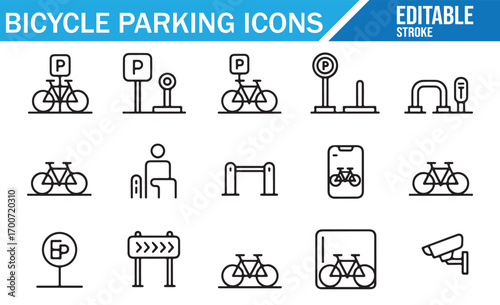 Outline bicycle transportation icons for urban planning and cycling projects