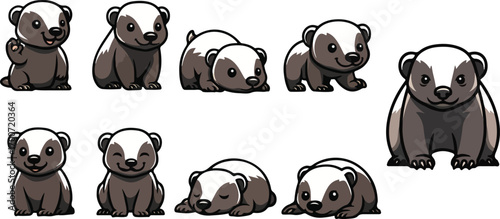 vector illustration of honey badger funny cute cartoon mascot character cartoon with 9 poses 01