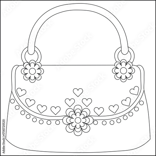Wallpaper Mural  Line Art Coloring Page of a Fashionable Handbag with Heart and Floral Design Torontodigital.ca