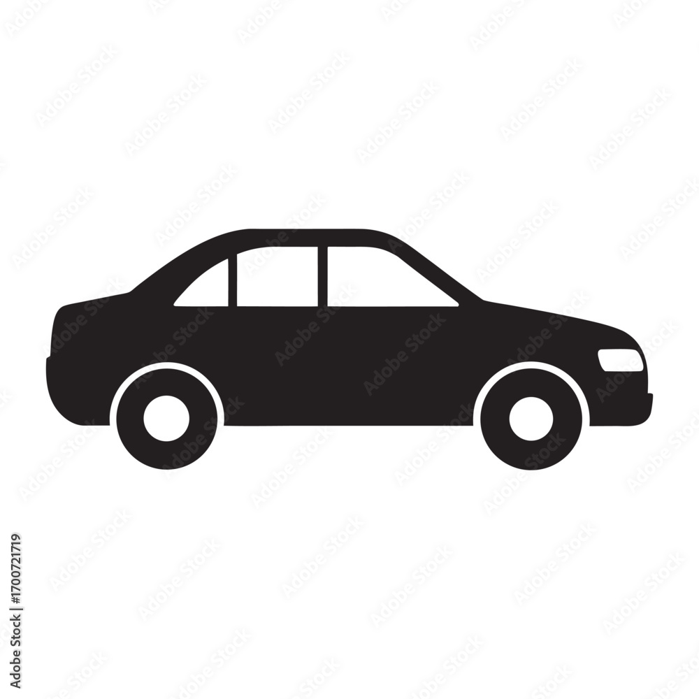 Obraz premium Black silhouette of a sedan car on a white background