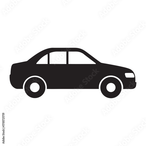 Black silhouette of a sedan car on a white background