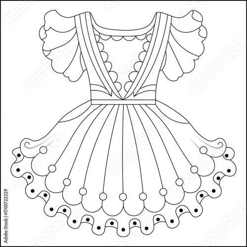 Cute princess style dress outline – kids coloring page illustration