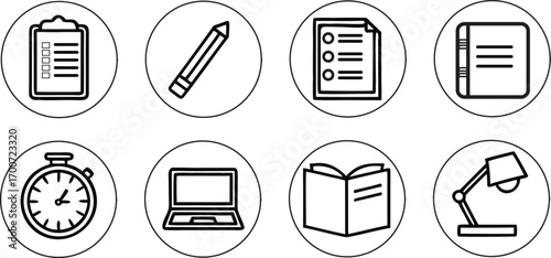 outline icon set notebook checklist pen vector scalable eps for general use