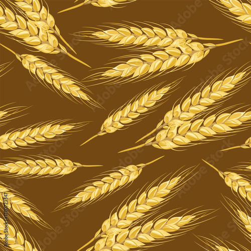 Wheat ears seamless pattern. Vector cartoon flat illustration.