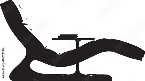 Silhouette of a Modern Lounge Chair with a Small Table and Book on White Background Keywords: lounge chair, silhouette, modern, furniture, interior, design, relaxation, reading, contemporary