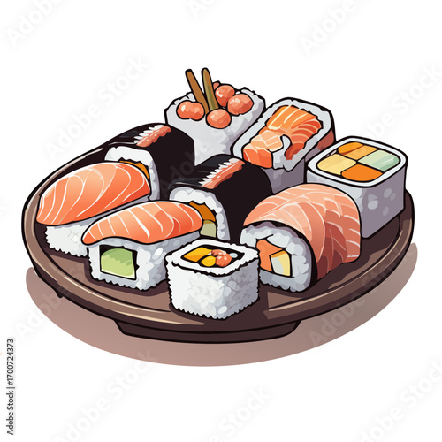 Assorted Sushi Roll and Nigiri Platter Vector Illustration