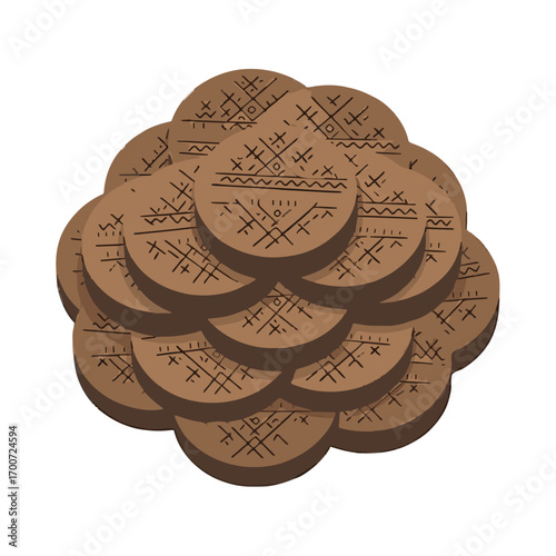 Stacked cow dung cakes arranged in circular pile