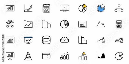 Collection of hand drawn business charts graphs and diagrams icons for data analysis and presentation