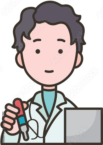 Friendly doctor holding blood sample for lab test analysis in a modern healthcare clinic setting illustration