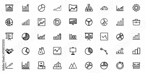 Illustration displaying a variety of business charts and graphs in a hand drawn style on a white background