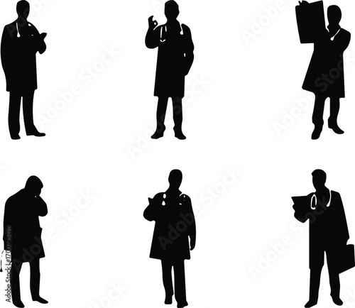 doctor silhouette vector, medical professional illustration, healthcare worker design, physician standing pose, hospital staff outline, cad drawing flat vector illustration