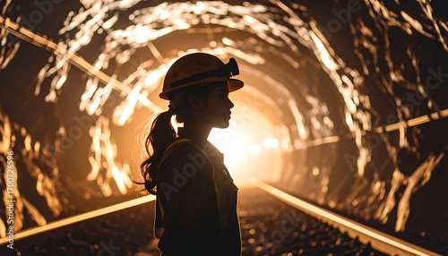 Worker silhouette in tunnel