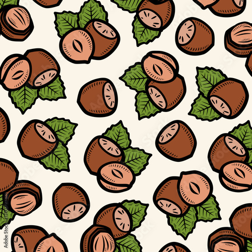Hazelnut nuts pattern background set. Collection icons hazelnut nuts. Vector