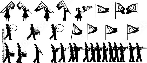 Marching band svg, Color guard svg, Color guard silhouette, Marching band silhouette, Color guard flags svg, Color guard vector set