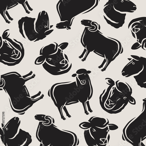 Sheep background, pattern set. Collection icons sheep. Vector