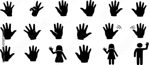 Waving hand silhouettes, People waving hand silhouettes, Man waving hand, Woman waving hand, Person waving hand, Waving with hands silhouette set