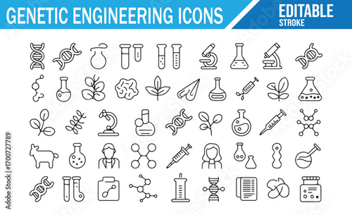 Laboratory science icons for genetic engineering and biotechnology research