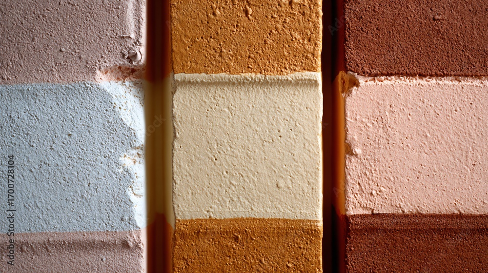Fototapeta premium A three-color wall process in progress: bone, peach, and clay, horizontal lines