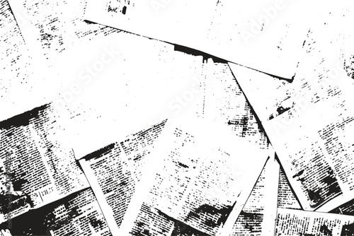 Textured Newspaper Background with Columns of Text and Smudges grunge vintage on Transparent. Vector black and white vintage grunge newspaper collage background with newspaper seamless pattern