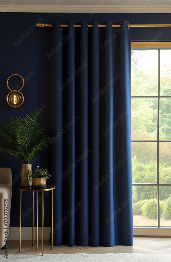 Obraz premium Elegant navy curtains by window