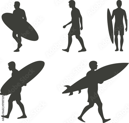 Surfer Vector illustration Silhouette Set