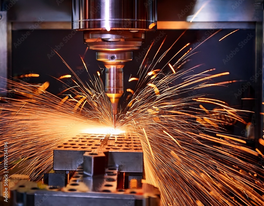 Obraz premium precision cnc machining center creating intricate metal components with sparks flying