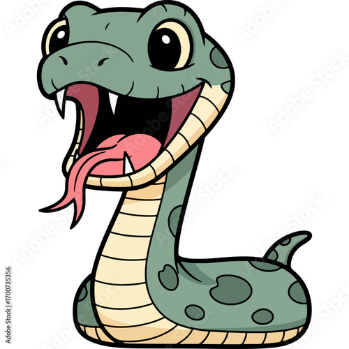 Childish, educational and fun design: Cartoon snake images with playful poses, which can be used in children's stories, webpages and projects.