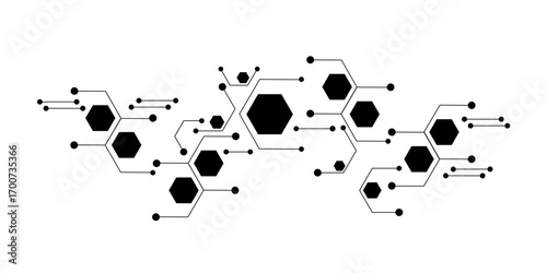 Abstract white and black background with hexagons . Grey white Abstract technology background, Hi tech digital connect, Minimalist Hex Digital Background. hexagons and circuit-like lines connecting bg