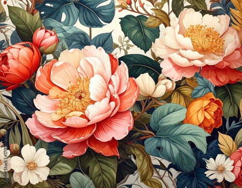 Wallpaper Mural カラフルな花柄のシームレス背景	 Torontodigital.ca