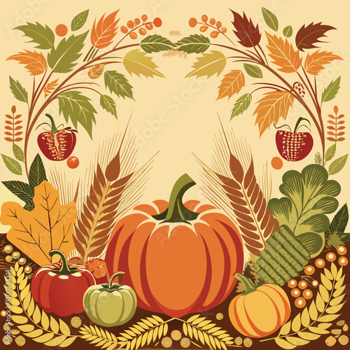 Abundant Autumn Harvest Display with Pumpkins and Grains