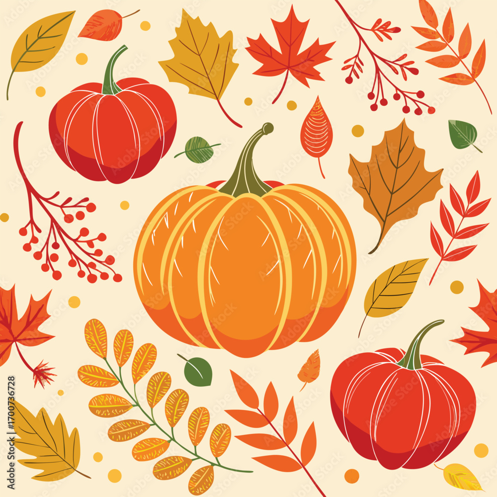 Autumn harvest pumpkin and leaf pattern fall squash
