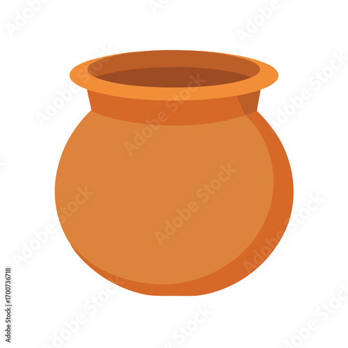 Simple Clay Pot Made by a Potter on White Background  