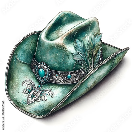 Feminine Cowboy Hats – Watercolor Western Hats with Silver Inlay, Turquoise Gems, Floral Details and Pastel Colors