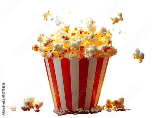 Delicious Buttery Popcorn Exploding from a Striped Carton Ready for Movie Night Fun S 