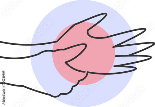 Female hand with intense pain in the palm highlighted in red