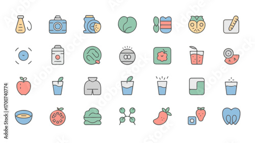 Minimalist vector icon set for telehealth digital clinics health apps and remote care platforms featuring essential medical and communication symbols in a clean modern style