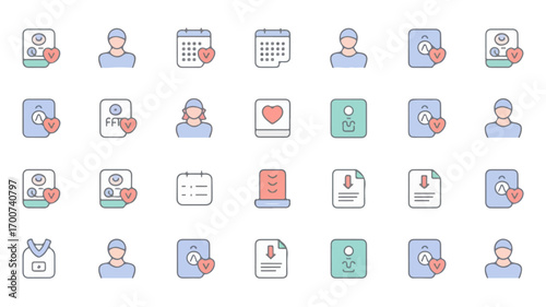 Modern minimalist telehealth and healthcare icon set for digital clinics health apps and remote patient care platforms