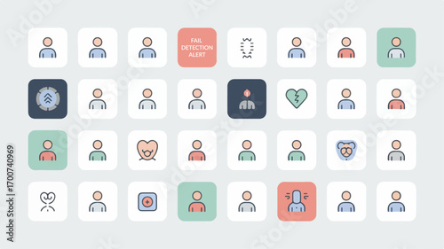 Modern minimalist telehealth and digital health icon set for apps websites and remote healthcare platforms featuring diverse medical and communication symbols in vibrant colors