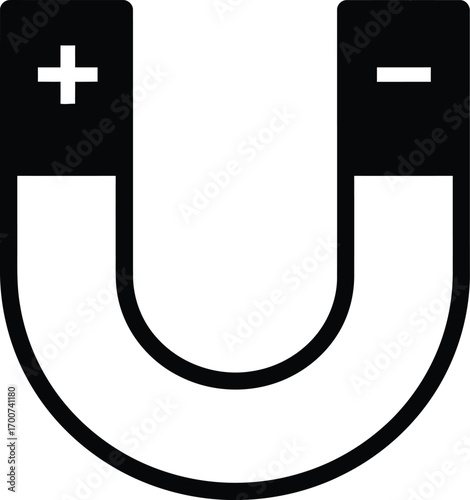 Modern minimalist magnet icon with positive and negative charges, ideal for branding, science, education, and tech concepts, instantly attracts attention