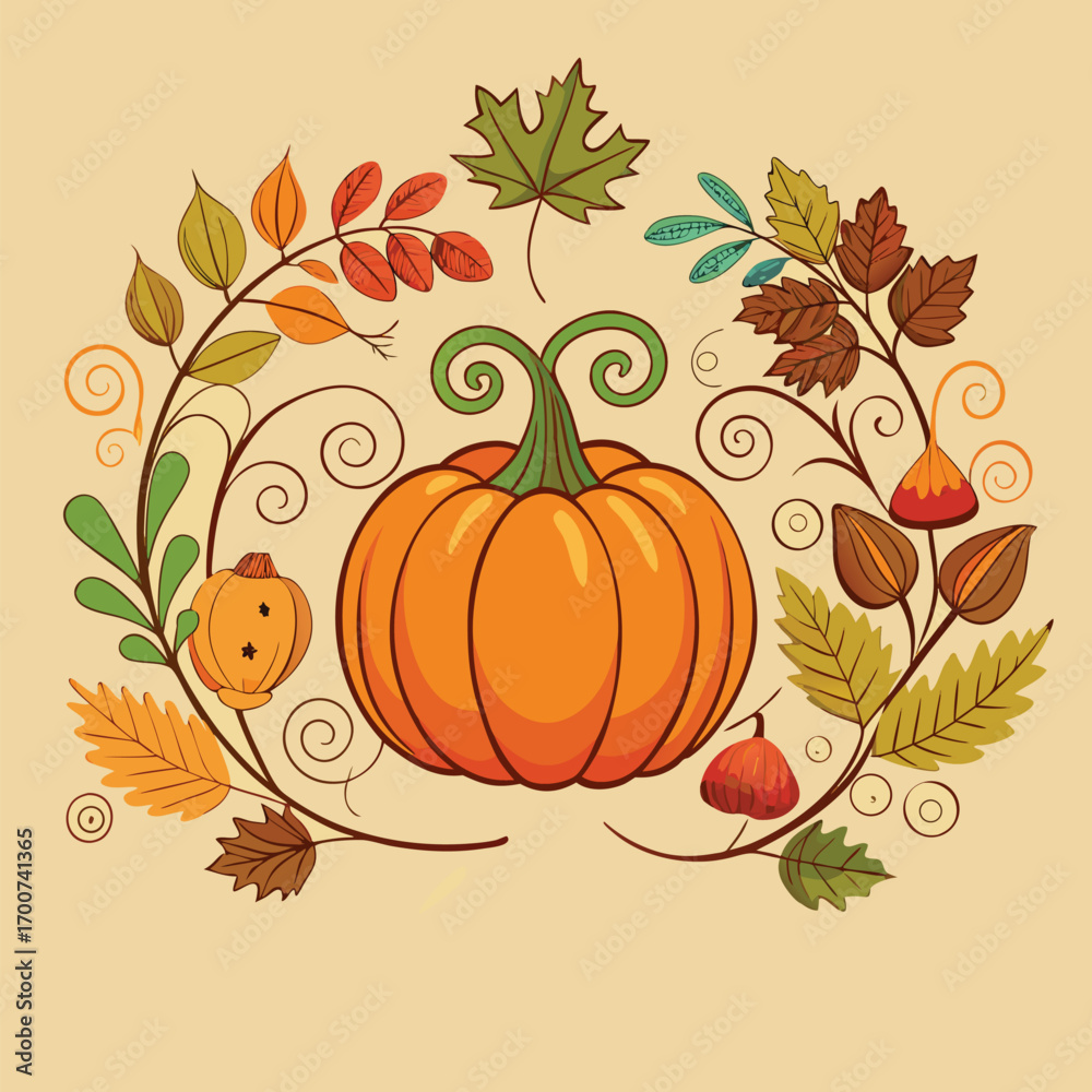 Naklejka premium Ornate Pumpkin Surrounded by Autumnal Wreath fall harvest