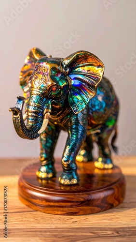 Ornate elephant figurine on wooden base