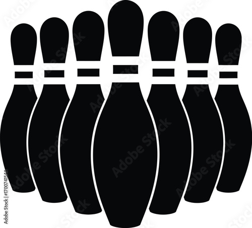 Bowling pins ready for action, a classic black and white graphic perfect for sports, leisure, and games design projects