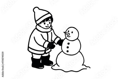 child building snowman winter scene playful outdoor activity silhouette