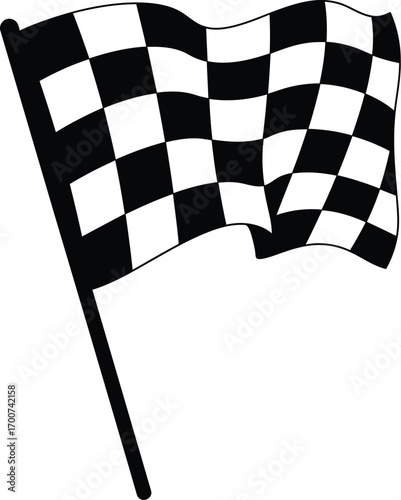 Dynamic black and white checkered flag waving against a clean white backdrop, perfect for racing, victory, and competition themes