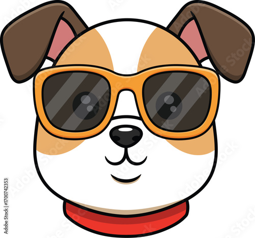 Cool cartoon dog wearing sunglasses, perfect for kids' designs, pet products, summer fun, and branding projects, a vibrant mascot
