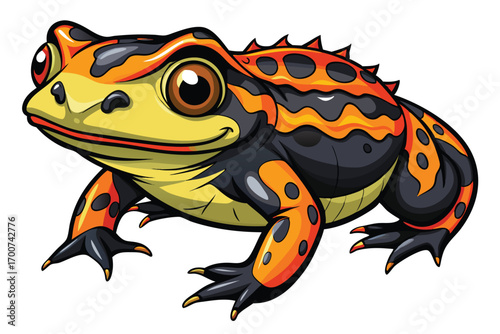 Vibrant Cartoon Fire Salamander Illustration Striking Design with Black, Orange, and Yellow Aesthetically Pleasing and Eye Catching