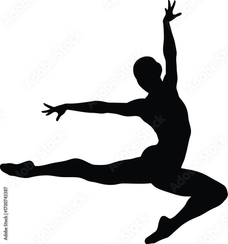 Dynamic silhouette of a ballet dancer leaping gracefully against a vibrant blue background, perfect for artistic and fitness projects
