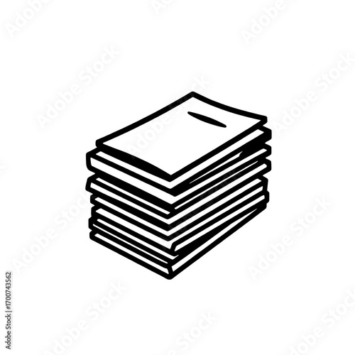Single Icon: Stack of Papers - Hand-drawn Style, Black Outline on White Background
