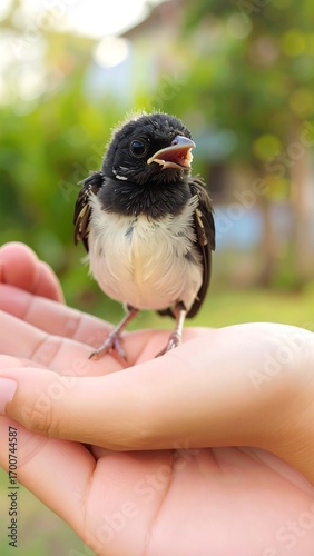 A small bird in a hand
