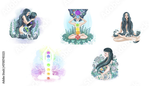 Spiritual girl,merging with the universe, space love. dream, thought and meditation concept. png with transparent background